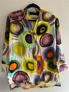 Jams World Multicolor Print Button-down Top, 3/4 sleeves, loose fit size small